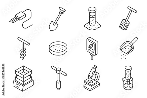 Isometric science and laboratory equipment icons set.