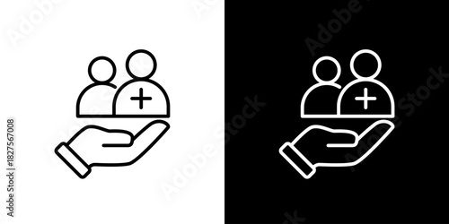 Healthcare Support Illustrated Hand Holding People Icons with Cross Symbol