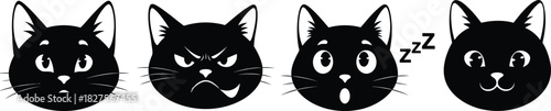 Cat face expressions isolated on white background