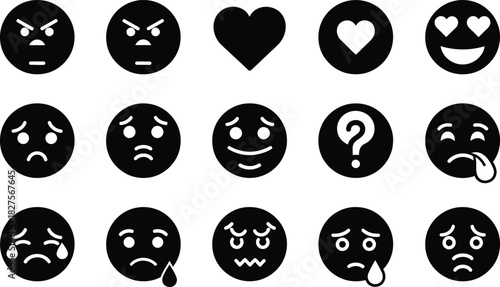 Emoticon icon set with various emotions isolated on white background