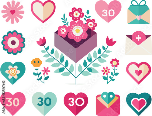 Mother's day card design icons bundle vector illustrations for celebrations