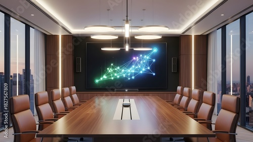 Wallpaper Mural Modern Conference Room with Advanced Technology and Urban View Torontodigital.ca