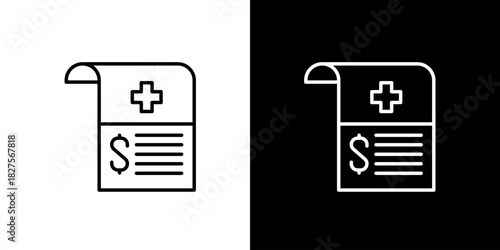 Medical Bill Icon Outline Design for Healthcare and Financial Transactions in Black and White