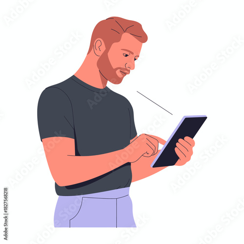 This image portrays a man deeply focused on his smartphone, encapsulating the profound influence of technology in daily life and the modern dynamics of communication.