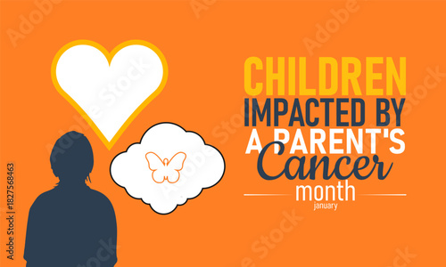 Children Impacted by a Parents Cancer Month Poster Banner and Background Design Template Featuring Child and Ribbon Illustration for Emotional Support, Family Awareness, and Cancer Care Advocacy