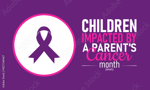 Children Impacted by a Parents Cancer Month Poster Banner and Background Design Template Featuring Child and Ribbon Illustration for Emotional Support, Family Awareness, and Cancer Care Advocacy
