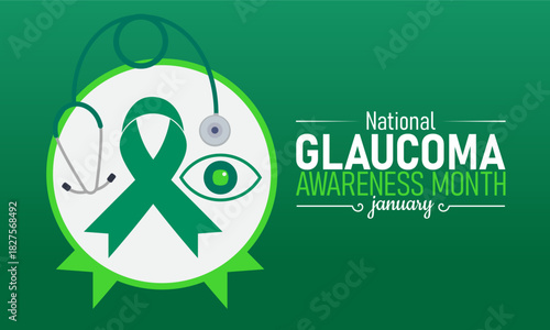 National Glaucoma Awareness Month Poster Banner and Background Design Template Featuring Eye Icon, Medical Illustration, and Vision Check Symbols for Eye Health Education, Prevention, and Awareness Ca