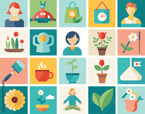 Vector flat icons bundle for hobbies and leisure activities for digital use