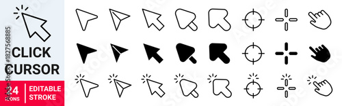 Click cursor web line icon set. Vector illustration.
