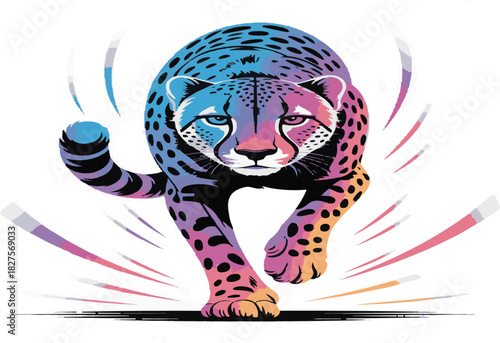 Leopard and tiger wildlife illustration with masked leopard in jungle