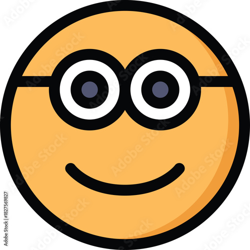 Round Yellow Face With Glasses And A Smile On A Transparent Background Simple Cartoon Character Expression
