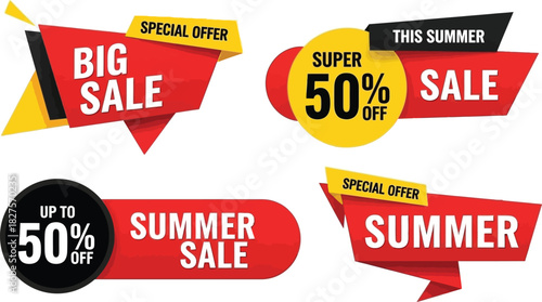 Exclusive Summer Sale Collection Eye-Catching Vector Stickers for Promotions and Special Offers on Seasonal Discounts