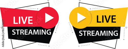 Live Streaming Red and Yellow Graphic Banners with Play Button Icon for Online Video Broadcast and Channel