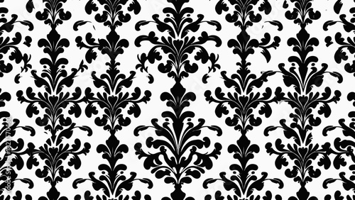 Elegant damask textile with intricate floral clusters on deep teal background