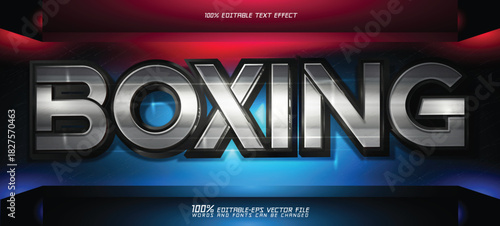 boxing text effect editable silver red style