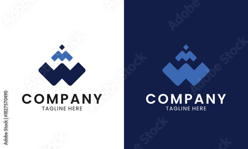 A modern geometric “W” emblem formed from stacked angular shapes, resembling peaks or waves. Clean, bold, and versatile for corporate, tech, or outdoor-related branding.
