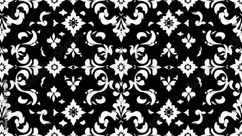 Seamless vintage textile design with balanced botanical motifs and rich tones