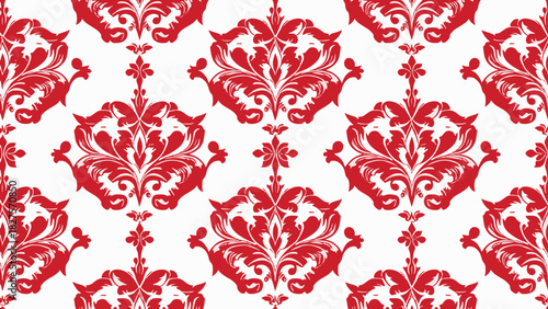 Red Damask seamless vector pattern classic vintage damask ornament.