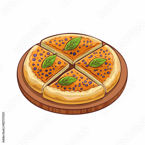 Manakish manaqish traditional bread pizza baked from arab middle east food cuisine drawing cartoon illustration
