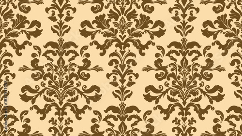 Refined vintage wallpaper with repeating floral medallions and delicate ornamental curves in harmonious composition