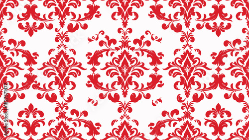 Elegant seamless damask pattern with intricate scroll designs and botanical accents creating a timeless visual effect