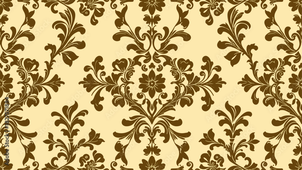 Αυτοκόλλητο Seamless ornamental wallpaper design with delicate floral shapes and curling acc