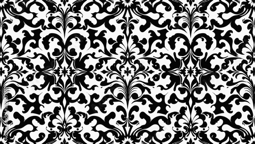 Decorative damask wallpaper with detailed botanical ornaments and symmetrical layout enhancing traditional design aesthetics