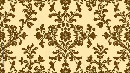 Seamless ornamental wallpaper design with delicate floral shapes and curling accents creating a timeless decorative pattern