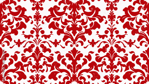 Damask seamless vector pattern. Classic vintage damask ornament, royal victorian geometric seamless pattern for wallpaper, textile, packaging. Floral baroque pattern, red background 