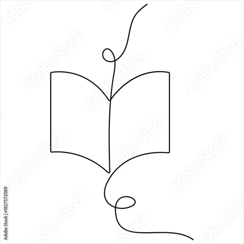 Book one continuous line art isolated vector illustration
