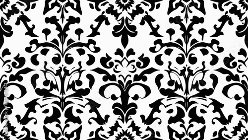 Vintage black damask seamless floral pattern vector featuring antique baroque ornament leaf texture for elegant wallpaper fabric decoration and retro tile backdrop design illustration