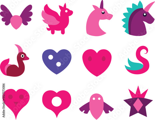 30 fantasy love creatures icons vector bundle scalable eps illustration