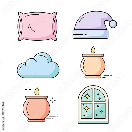 Flat Pastel Soft Christmas Bedtime Icon Set