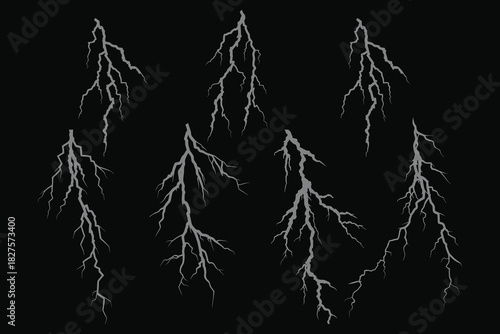 Lightning vector silhouette set. Set of zippers, thunderstorm and effect lightning. Vector illustration. Eps 10