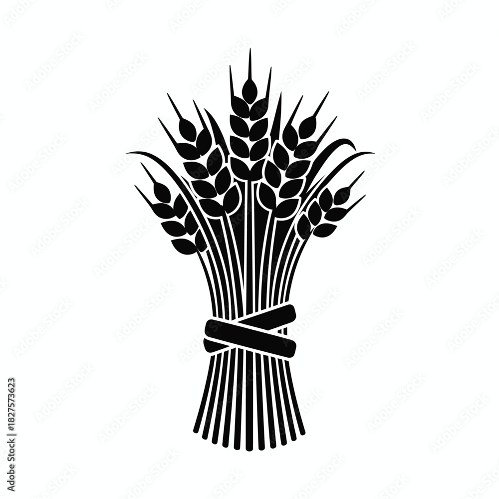 Fototapeta premium Black silhouette of a bundle of wheat stalks tied together
