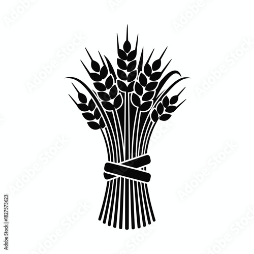Black silhouette of a bundle of wheat stalks tied together