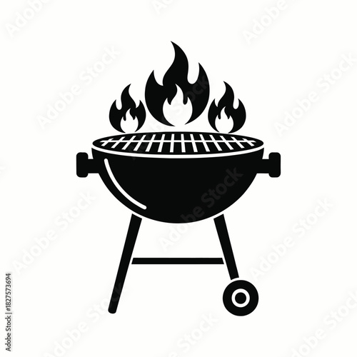 Black silhouette of a barbecue grill with flames