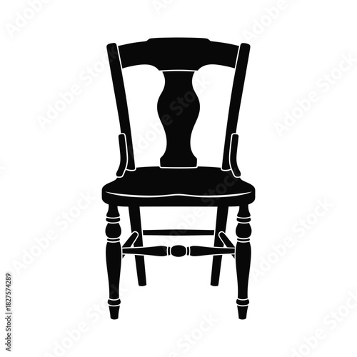 antique chair isolated on white, Antique Wooden Spindle Chair Icon Vector, Traditional Dining Chair Silhouette, Vintage Furniture