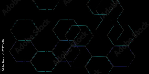 Fototapeta Naklejka Na Ścianę i Meble -  Abstract 3d rendering of futuristic surface with hexagons. Dark green sci-fi background. Illustration