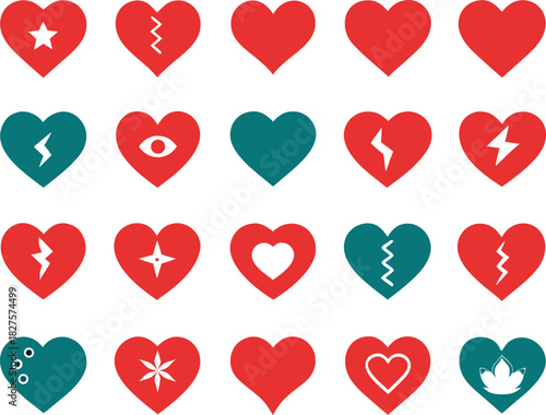Vector collection of 30 unique heart icons for design and digital art