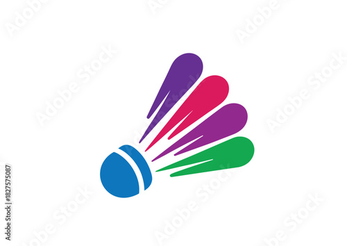 Vibrant badminton shuttlecock logo design for sports team branding, colorful and dynamic for fitness app icon, athletic club emblem, or sports equipment brand