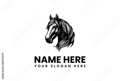 Dynamic horse head vector logo illustration, a powerful graphic design. Perfect for equestrian businesses and scalable branding, offering a majestic animal symbol