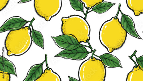 Seamless Pattern Amalfi Lemons Vector Illustration Hand Drawn Grunge Charcoal Fruit Sketch