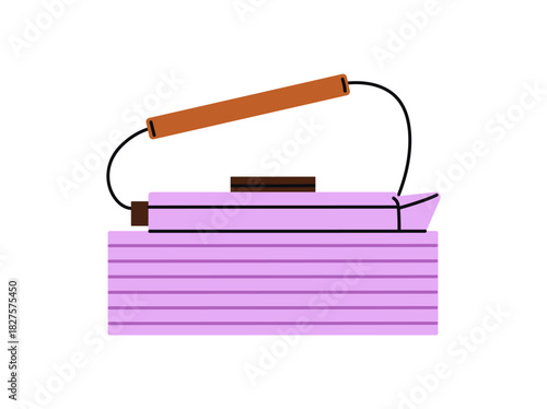 Pink kettle to boil water for brewing herbs. Metal teapot for preparing herbal beverages. Modern tea pot for cooking hot drinks, making coffee. Flat isolated vector illustration on white background