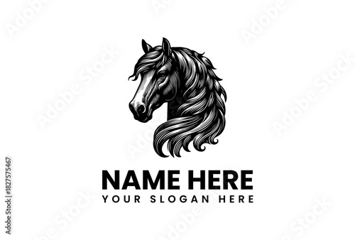 Vector illustration of a majestic horse head logo design, ideal for branding; eps vector logo template