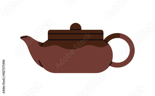 Ceramic tea infuser icon. Clay pot to brew herbs, making coffee. Pottery kettle for preparing herbal beverages. Teapot for cooking hot drinks. Flat isolated vector illustration on white background