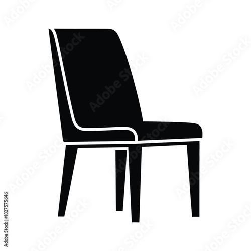 office chair isolated on white, Contemporary Dining Chair Icon Vector, Upholstered Side View Seating Silhouette, Elegant Interior Furniture
