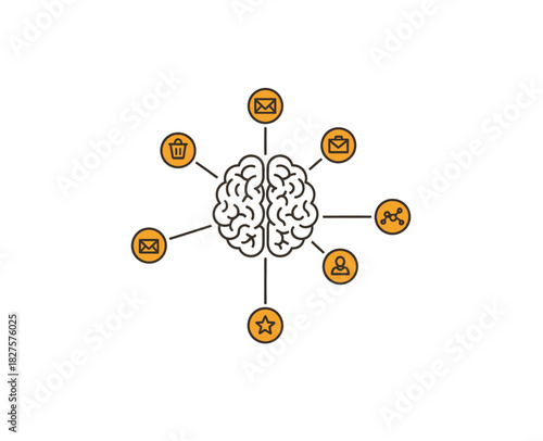 Brainstorming and idea generation with surrounding icons representing different functions