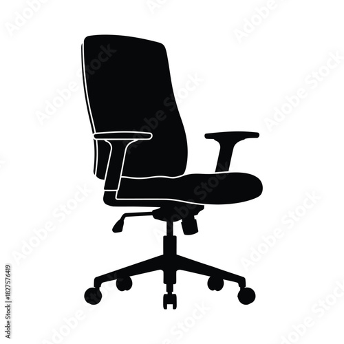 office chair isolated on white, Ergonomic Swivel Office Chair Icon Vector, Computer Desk Armchair with Wheels Silhouette, Business Furniture