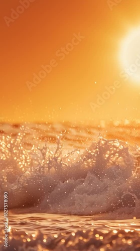 Dolphins playing in the waves at a golden sunset. Marine animal movement.